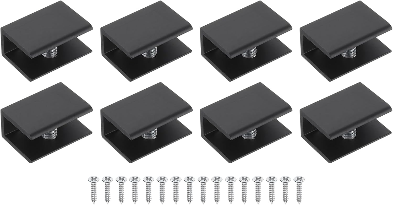 uxcell 2Pcs Glass Shelf Bracket, Aluminum Alloy Glass Shelf Bracket, Wall Mount Glass Shelf Holder Fixture Glass Clip for 5-8mm(0.2"-0.31") Glass, Black