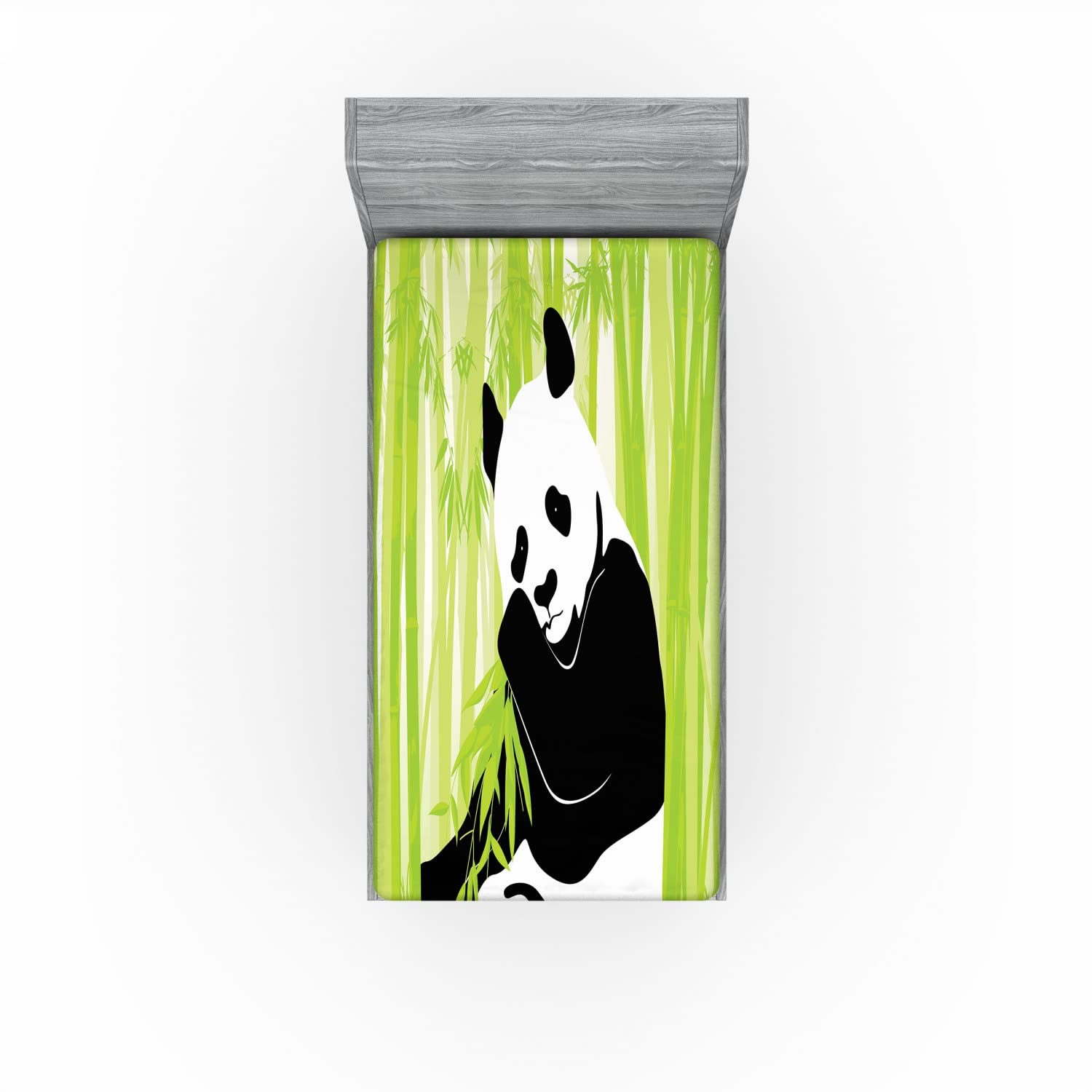 Ambesonne Animal 2 Pack Fitted Sheet, Panda in Wild Exotic Forest, Bed Cover All-Round Elastic Deep Pockets 2 Pieces, Package Contains 2 Twin Size Fitted Sheets, Lime Black
