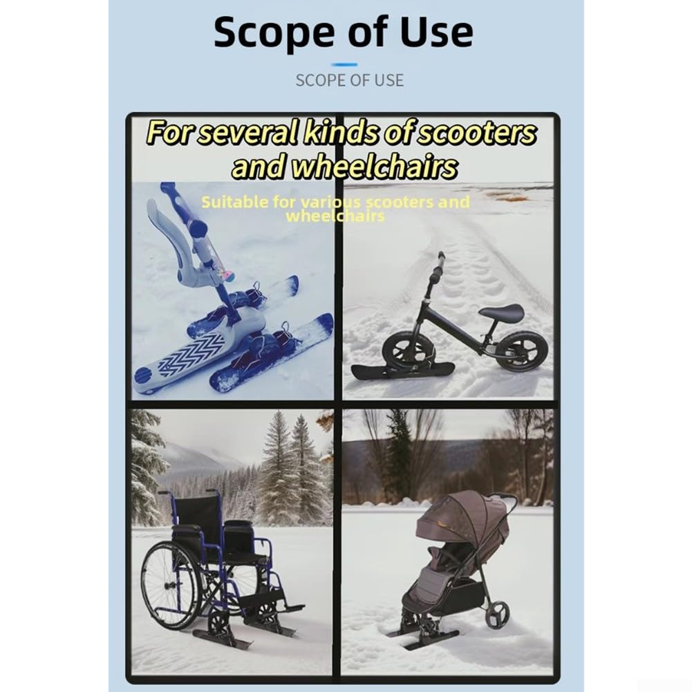 Luge à neige pour fauteuil roulant, vélo, scooter, poussette, plaque de ski en polypropylène compatible avec roues de 15 à 30 cm de diamètre, 6 cm de large, utilisation multi-terrain, noir