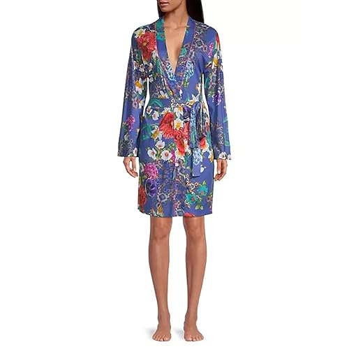 Johnny Was Sunrise Robe Sleep Wear Blue Floral Cotton Night Lounge Flowers NEW