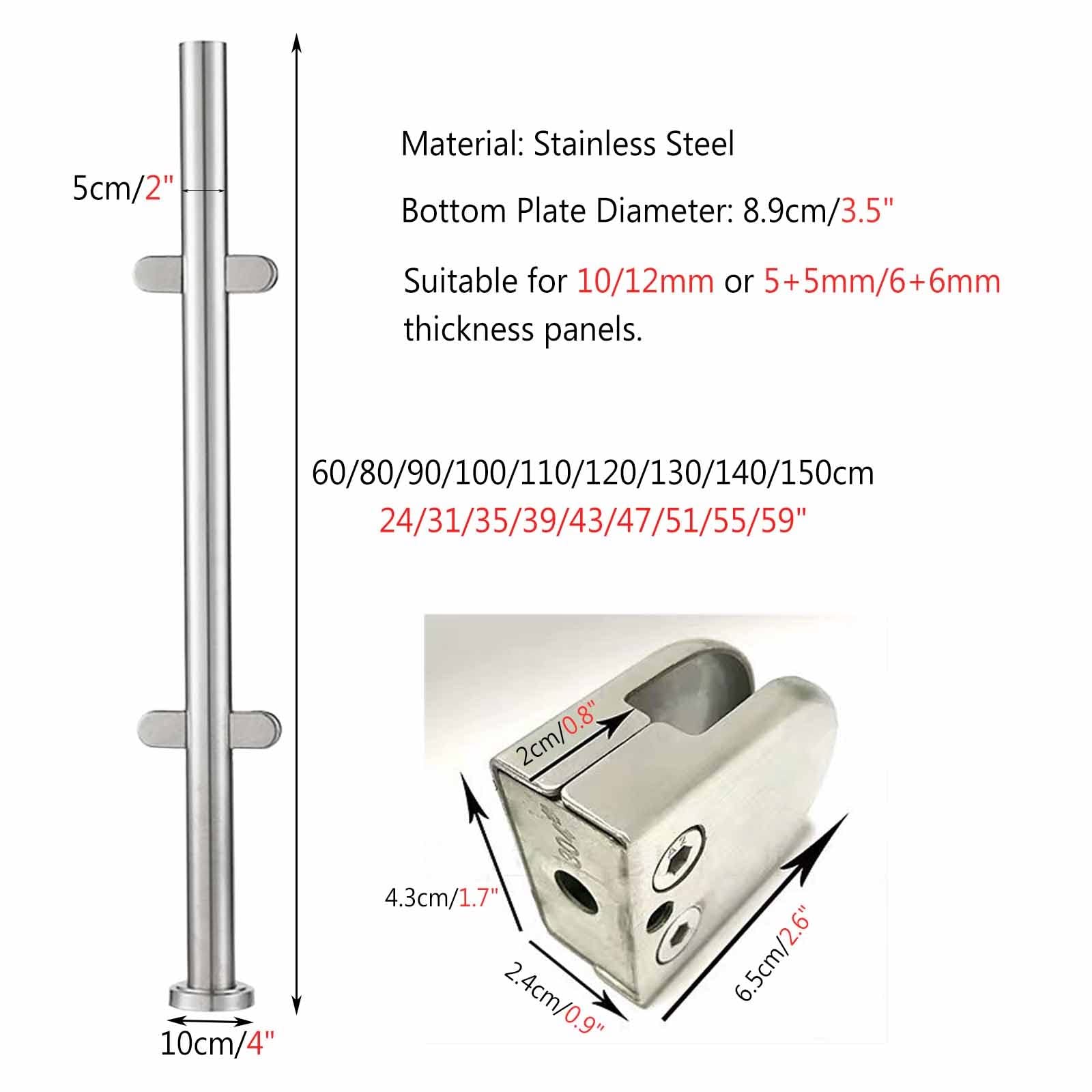 inless Steel Deck Ringhiera Post Rotondo Balaustra Sistema per Giardino Recinzione Loft & Portico Guardrail Adjuble 60150CM Altezza Balaustra Supporto.