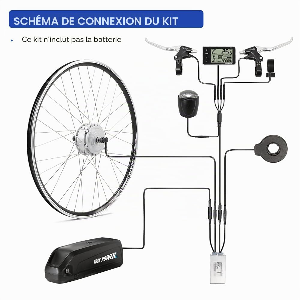 YOSE POWER E-Bike Kit de Conversion 36V250W 28" Roue Avant de Moteur de moyeu de vélos électriques avec écran LCD