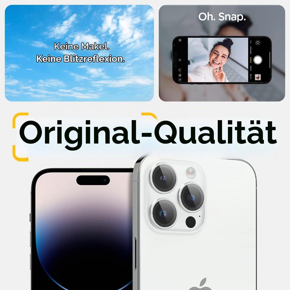 Spigen Apple iPhone 15 Pro / 15 Pro Max / 14 Pro / 14 Pro Max Kamera Lens Glass Protector Glas.tR EZ Fit Optik Pro (2 Stück) Silver - AGL05599