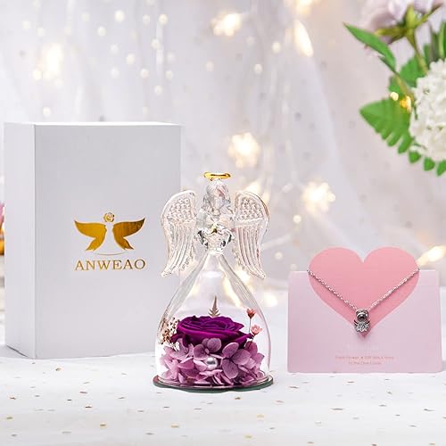 Miniatura 7 de ANWEAO Regalos para abuela, rosa real preservada en cristal de ángel, flores preservadas, regalos de cumpleaños para mamá, regalos de ángel para