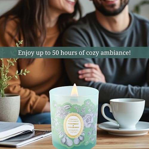Miniatura 5 de Vela perfumada de soja con mecha de madera de rosa inglesa y fresia de pera  Vela de aromaterapia para aliviar el estrés para el hogar de 10.6 onzas