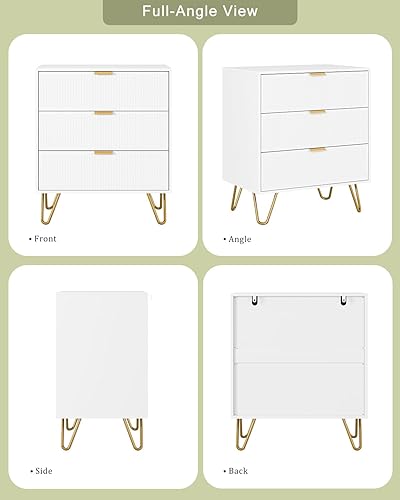 Miniatura 9 de Cómoda acanalada blanca con 3 cajones para dormitorio, organizador de armario moderno para dormitorio, vestidor, vestidor, habitación de los niños,