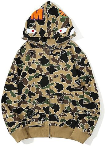 Shark Joe Camo Hoodie Ape Hoodie Mens Full Zip Hooded Sweatshirt for Men and Women Color DD, Size -Large