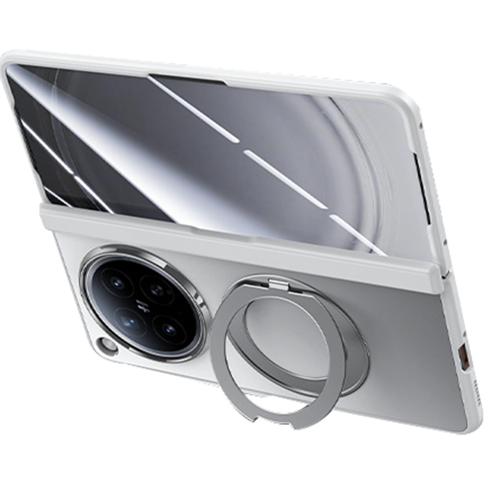 LUOTANL Ultra Thin Case for Oppo Find N6, Magnetic Ring Hinge Wrap Case Tempered Glass Screen Protector Cover,White,N6