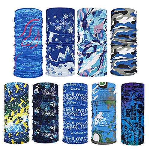 6-9pcs Headwear, Bandana, Neck Gaiter, Head Wrap, Headband for Men and Women, Multifunctional Head Magic Scarf, Balaclava, Sweatband for Fishing, Yoga, Motorcycling (9PCS.Blue)