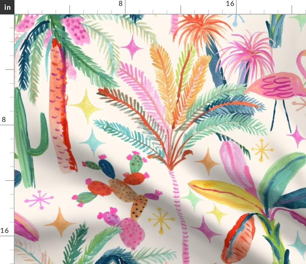 Spoonflower Fabric - Palm Spring Retro Modern Tropical Mod Cactus Printed on Petal Signature Cotton Fabric Fat Quarter - Sewing Quilting Apparel Crafts Decor