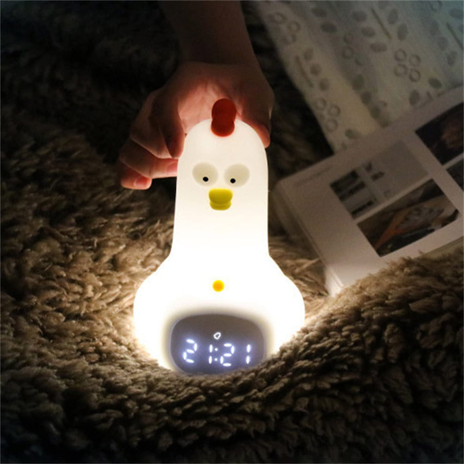 Luce notturna per ragazzi Carina Luce notturna Pollo Bambini Sveglia Morbido Silicone Portatile Nursery Lamp Bambini USB Ricaricabile Nightlight Per Ragazze Ragazzi Bambino Roba Carina per 10 Anni