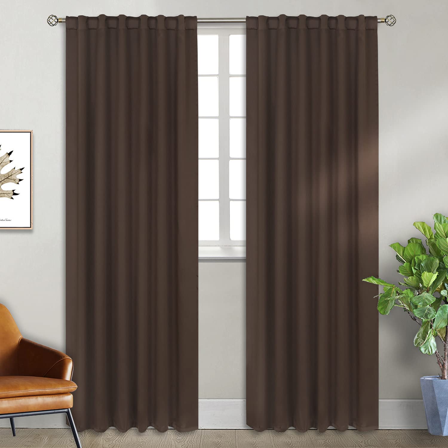 BGment Rod Pocket and Back Tab Blackout Curtains for Bedroom - Thermal Insulated Room Darkening Curtains for Living Room, 2 Window Curtain Panels (52 x 95 inch, Brown) — image 1