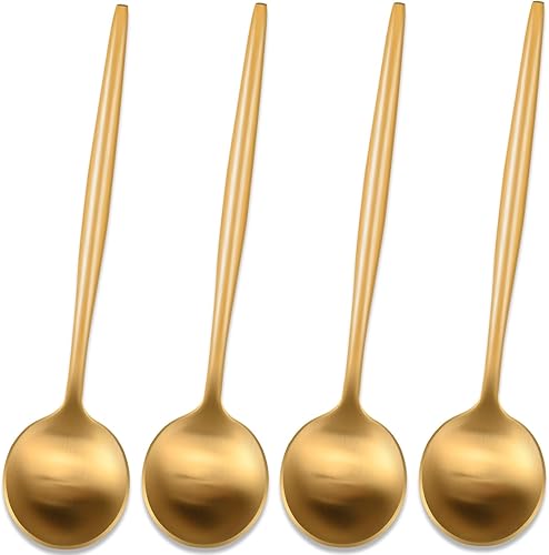 Miniatura 14 de Cuchara de café de 6.7 pulgadas de oro satinado, juego de 4 cucharas de té de acero inoxidable 18/10, cuchara de café con mango redondo sólido