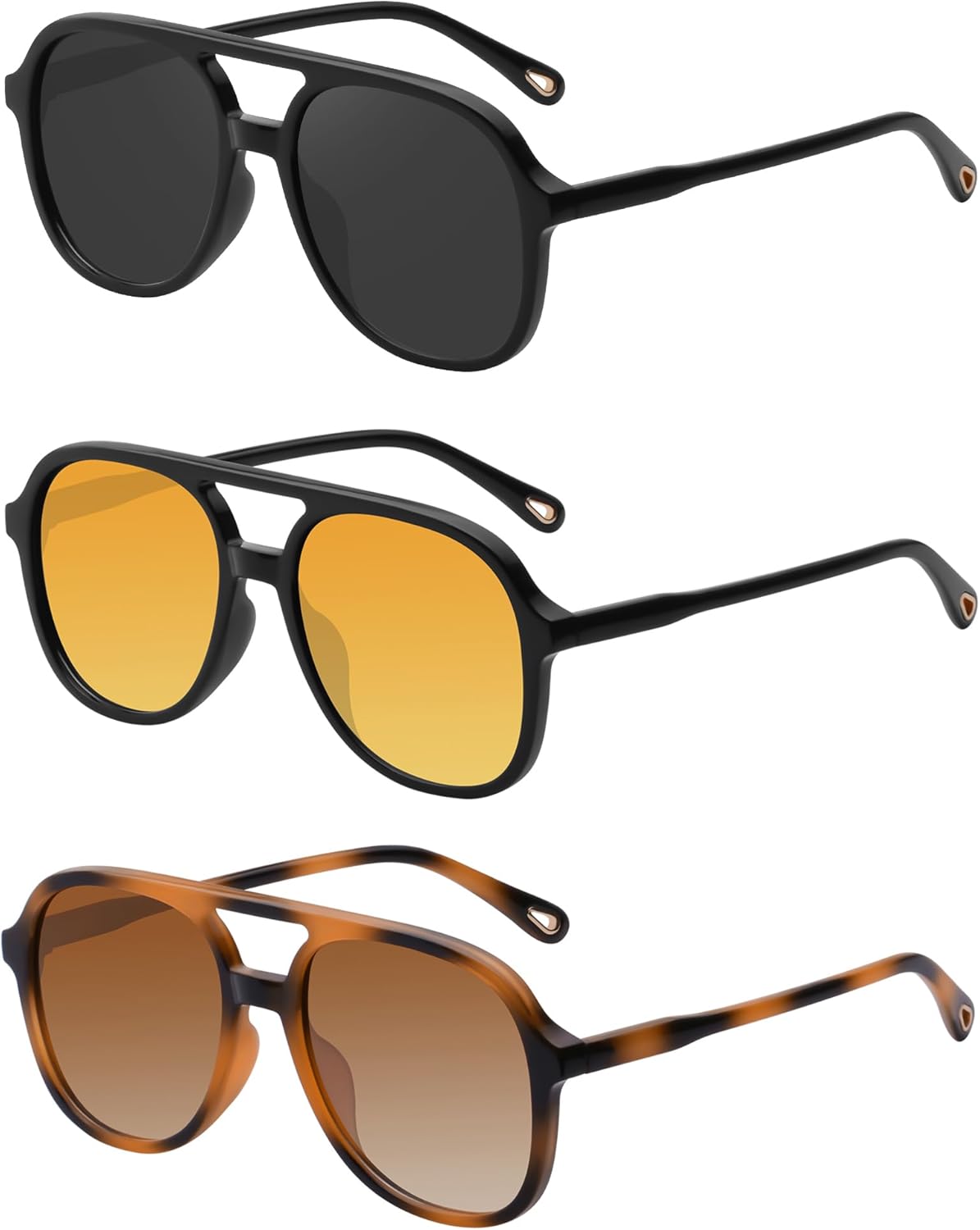 YDAOWKN Retro Square Aviator Sunglasses for Womens Mens Vintage 70s Double Bridge Sun Glasses - Image 2