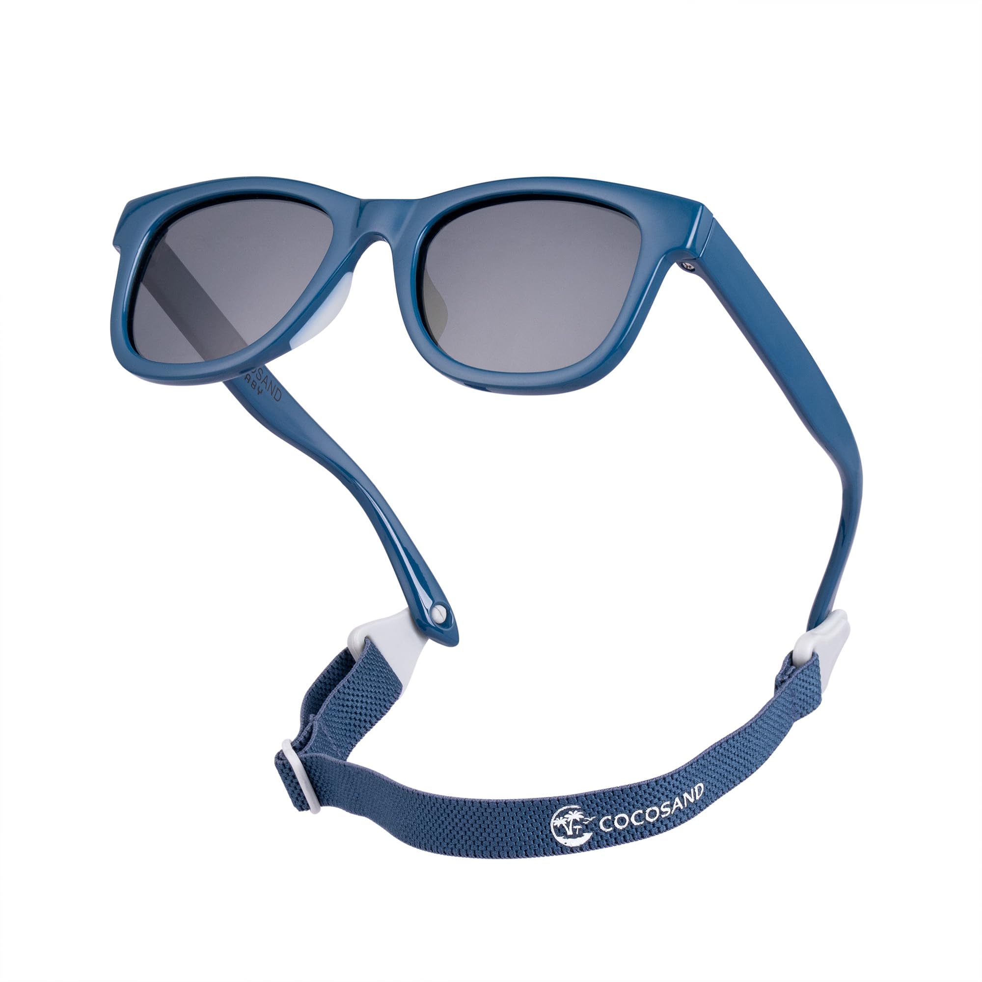 Flexible Polarized Baby Sunglasses with Strap | UV Protection, Bendable, For Toddler Infant Newborn Girl Boy, Age 0-24 Months TPE,Soft Silicone Bright Blue
