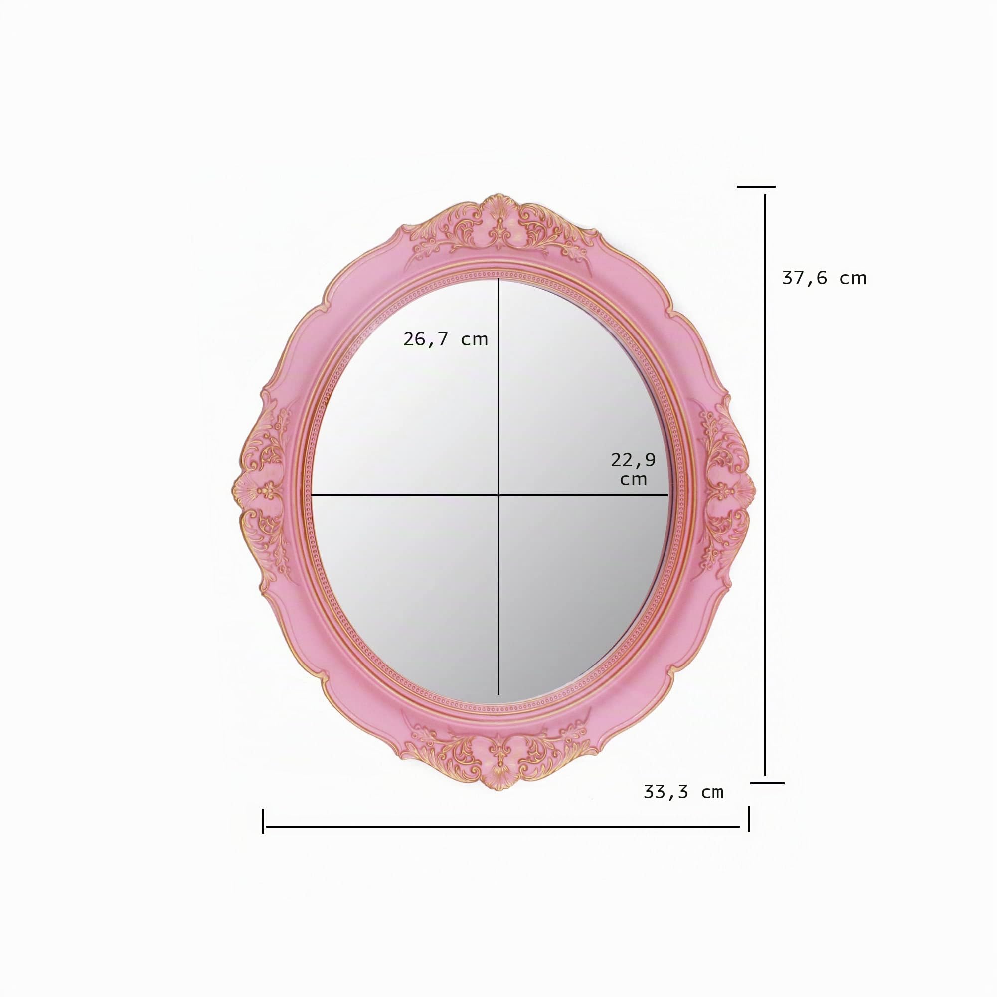 YCHMIR Dekorativer Spiegel, Vintage-Spiegel, 37,6 x 33,3 cm, oval, Rosa