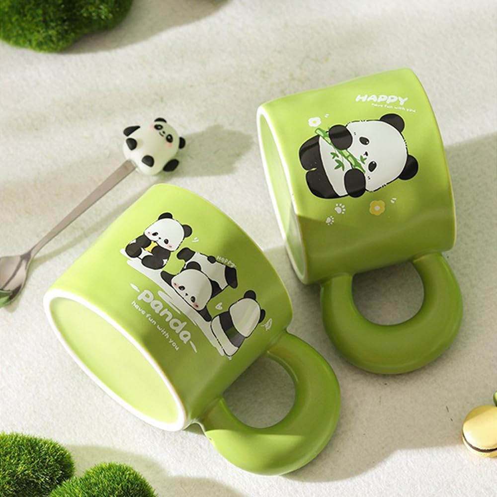 Xfeyaqlo Tasse Panda 400 Ml Céramique Mignonne – Mug Vert Lime Panda Kawaii, Tasse Café Thé Cappuccino, Cadeau Adorable