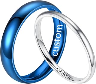 Anillos Parejas,Anillo de Pareja Personalizados Acero Inoxidable Anillos 2/4MM Anillo Azul Plata con Redondo Pulido
