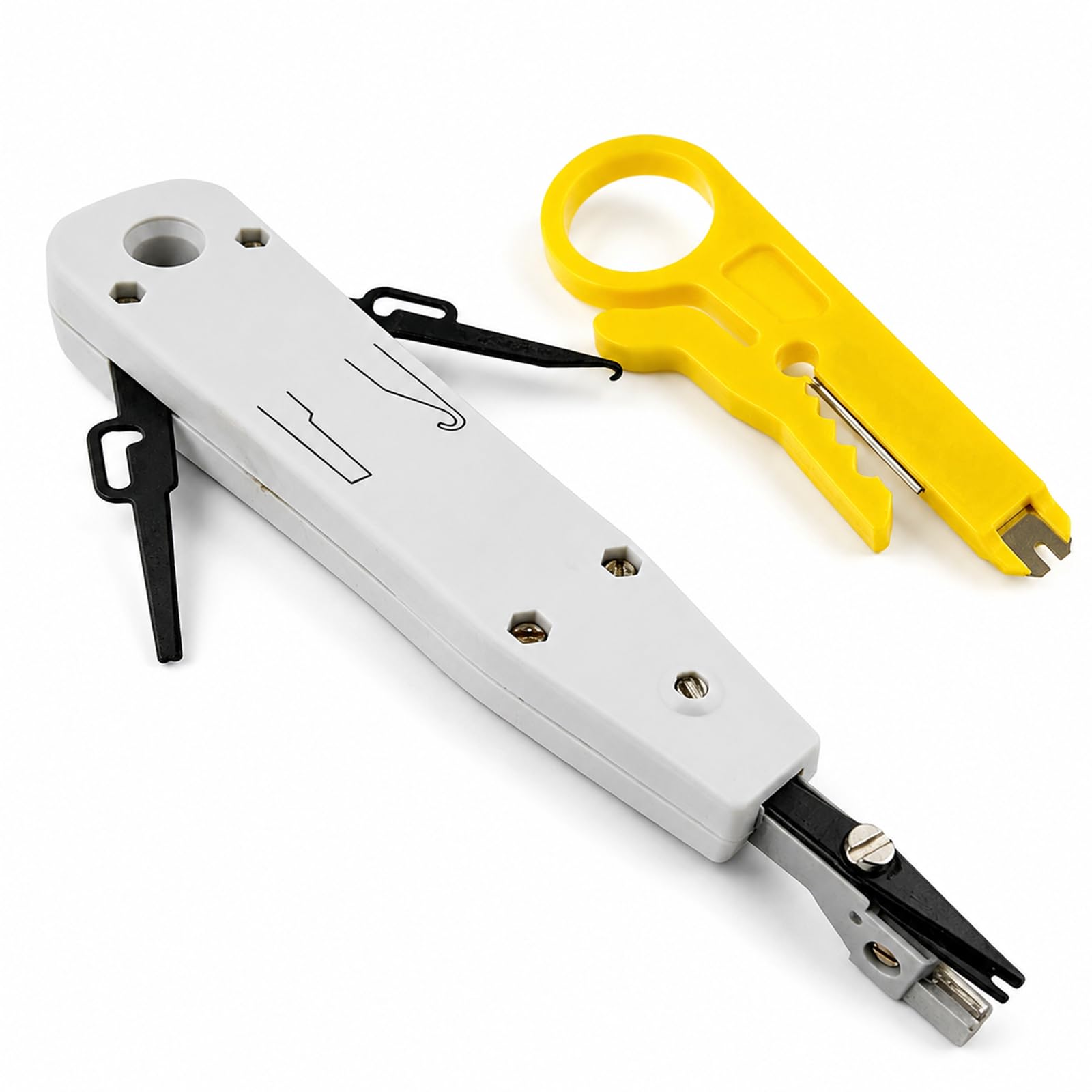 Eirian White 2 Pcs Punch Down Tool,Ethernet Krone Tool For Rj45 Socket Cat5/Cat6/Cat7 & Telephone Cable,Impact Idc Terminal Tool With Wire Stripper Combo,