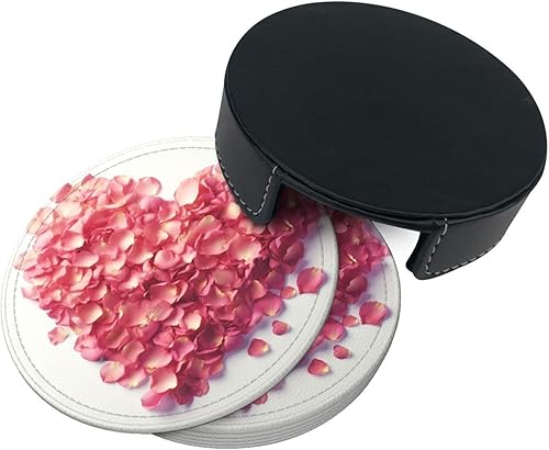 Miniatura 3 de Juego de 6 posavasos de cuero con forma de corazón con pétalos florales y protección contra derrames para mesa, bonitos posavasos para tazas,