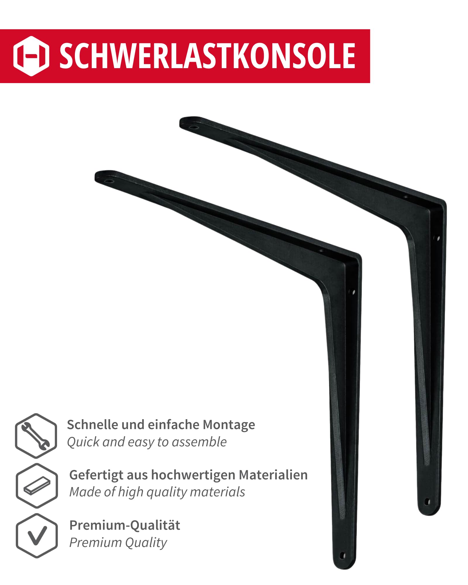 Gedotec Schwerlastkonsole Alu Regal-Konsole | SPARTA | Tiefe: 290 mm | 6 Stück Regalhalterung aus Aluminium Schwarz matt | Tragkraft 240 kg für Wandregale | Regalträger rostfrei | Wand-Winkel
