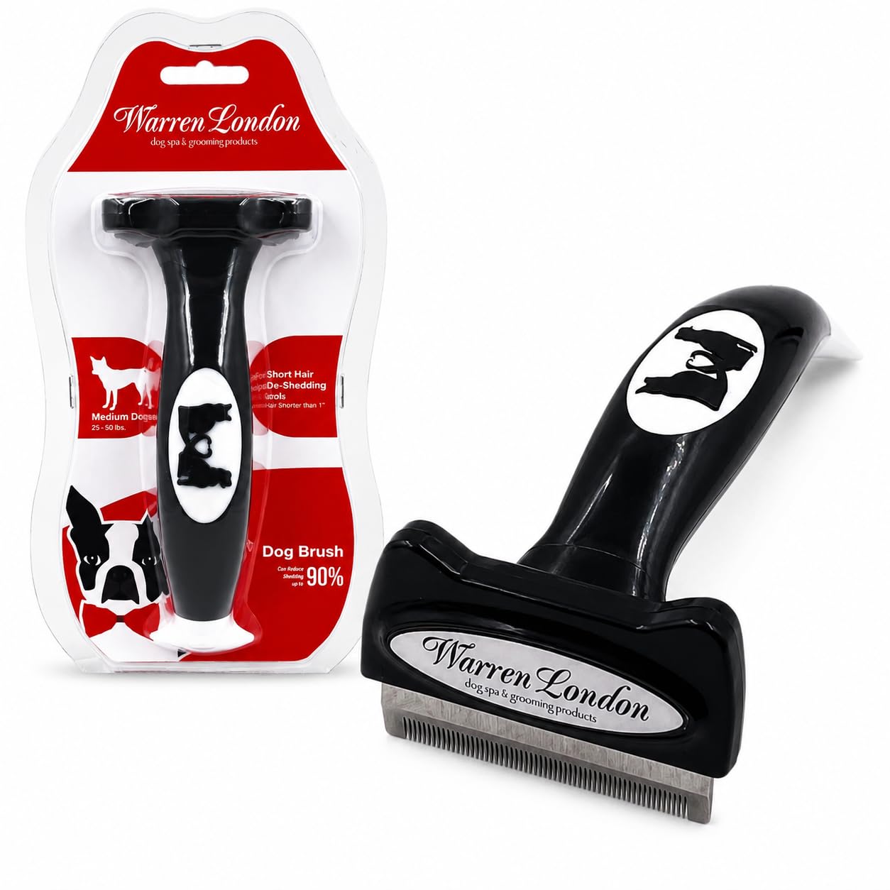 Warren London Brosse pour chien en acier inoxydable avec bouton éjecteur de fourrure Taille M
