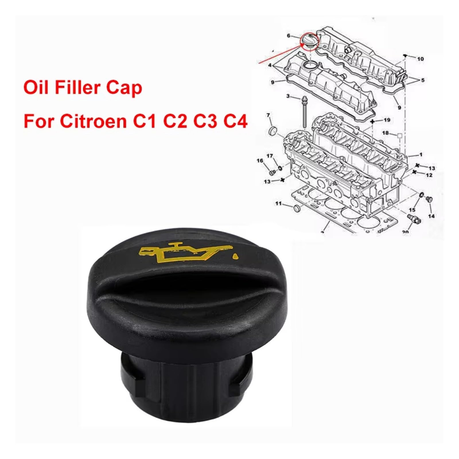 Öleinfülldeckel für PKW-Motoren, passend für C1 C2 C3 C4 C5 C8 Berlingo/Peugeot 1007 107 206 207 3008 308 407 607 806 807 Bipper Boxer