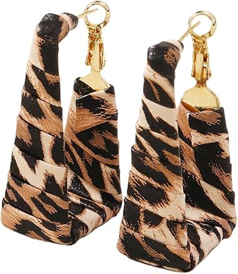 Chunky Leopard Drop Earrings for Women Vintage Camouflage Print Statement Earrings Leopard Print U Shaped Hoop Earrings Boho Country Jewelry Gifts
