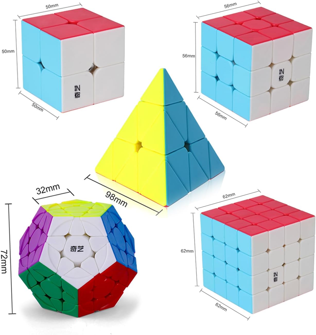 Roxenda Speed Cube Set, Speed Cube Bundle of 2x2 3x3 4x4 Megaminx and Pyramid Cube Smoothly Stickerless Magic Cubes Collection for Kids Teens & Adults [5 Pack]