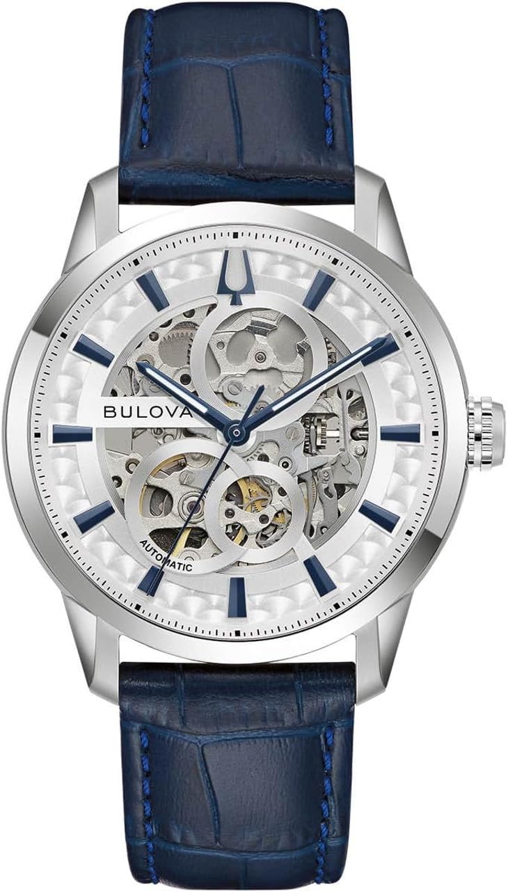 Bulova Sutton Automatic Skeleton Dial Blue Leather Strap