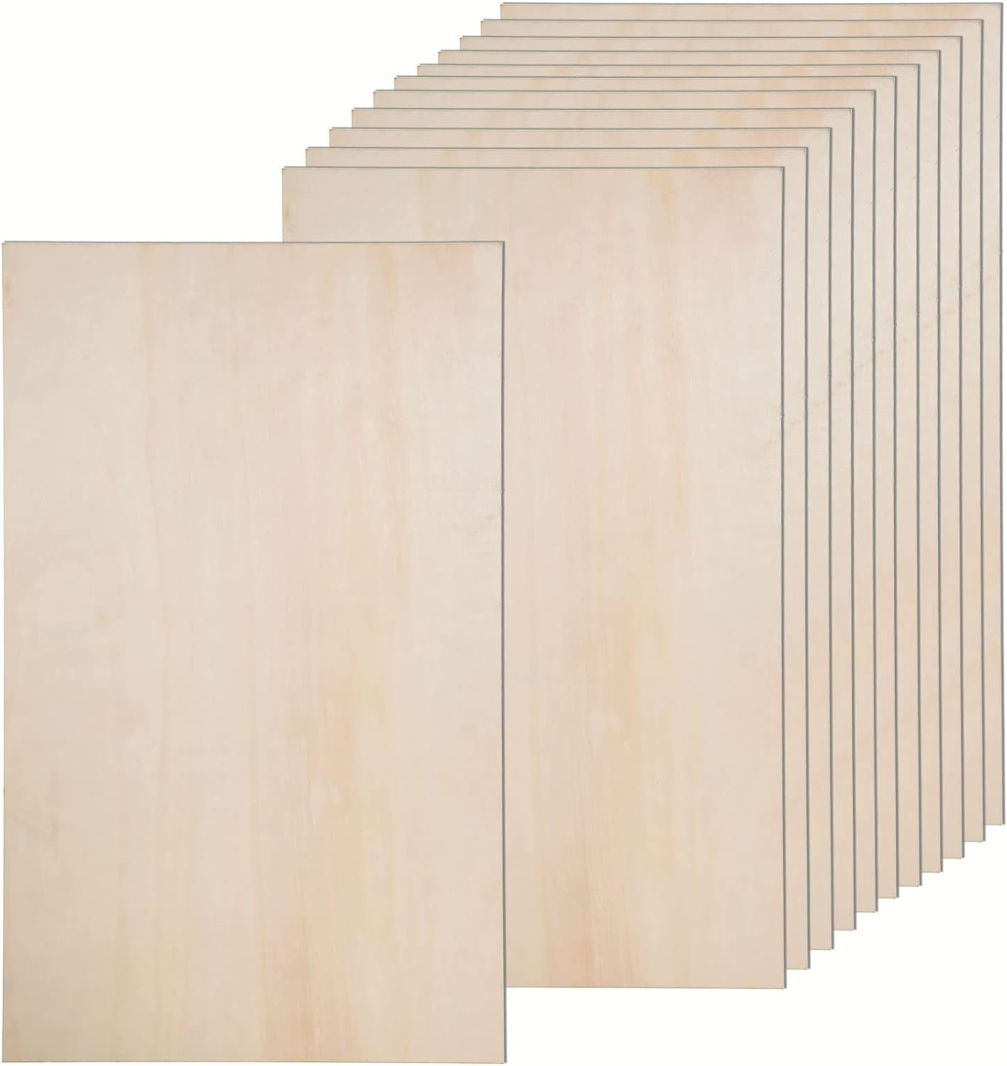 AWIZOM 36 Pack Basswood Sheets for Crafts 12 x 24 x 1/8 Inch- 3mm Thick Plywood Sheets with Smooth Surfaces Unfinished Rectangular Wood Boards for Laser Cutting, Wood Burning, Architectural Models