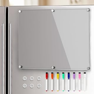 Acrylic Magnetic Whiteboard for Fridge, Clear Dry Erase Memo Board for Refrigerator with 8 Markers, Magnetic Planning Menu Board for to Do List/Shopping List, Meal Planner for Kitchen, 14.5 * 11.5''