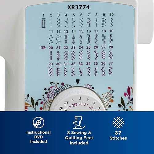 Miniatura 12 de Máquina de coser y bordado con todas las funciones Brother XR3774 con 37 puntos, 8 pies de costura, tabla ancha y DVD instructivo
