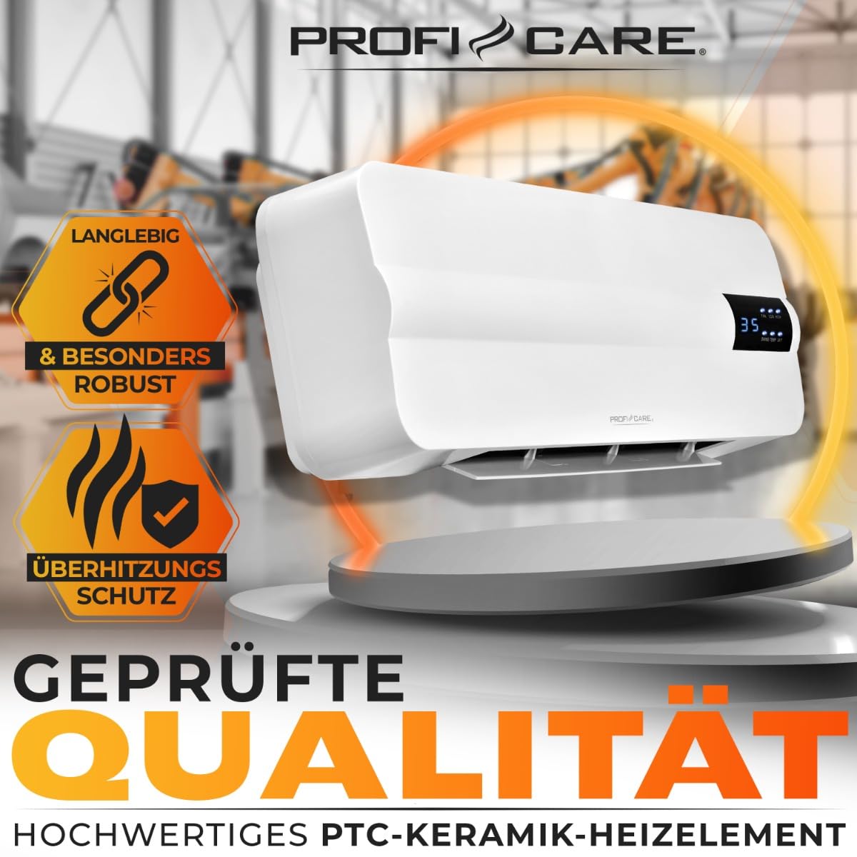 ProfiCare® aerotermo de pared con detección de ventana abierta | hasta 60 m² | para montaje en pared incl. material de montaje | con cable de 1,5 m, mando a distancia y temporizador | PC HL 3116