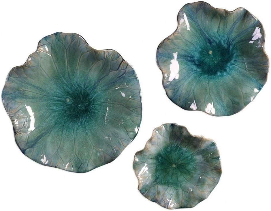 Uttermost Abella - 17.88 inch Ceramic Flower (Set of 3) - 17.88 inches Wide by 3.88 inches deep