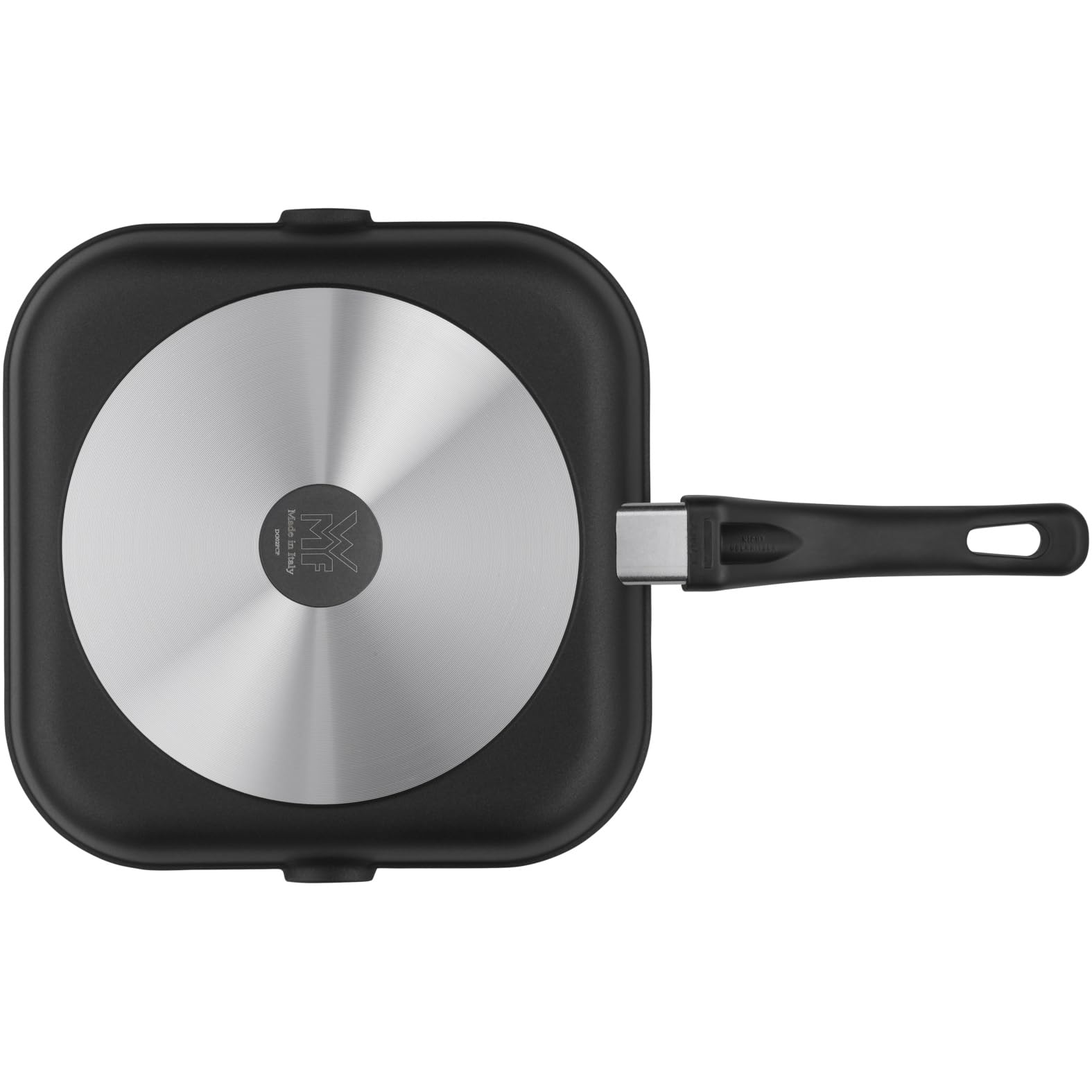 WMF Grillpfanne 27 x 27 cm mit Ausguss, Steakpfanne gerillt, nicht induktionsgeeignet, Aluminium beschichtet, Grill Pfanne ideal zum knusprigen Braten, eckige Pfanne, Kunststoffgriff mit Flammschutz