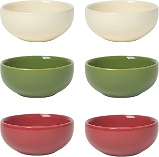 Now Designs Christmas Decor Ceramic Pinch Bowl Set, Soy Sauce Dish, Set of 6, 2 oz