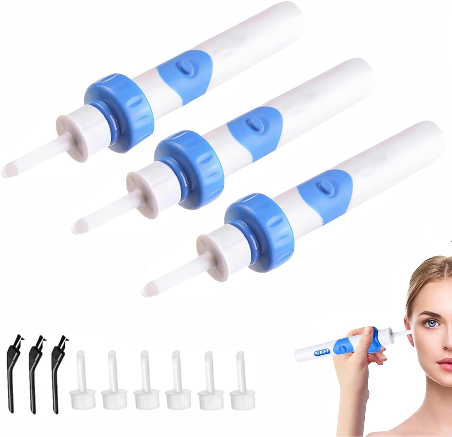Ear Savvy Ear Wax Removal Tool Ear Cleaning Kit with Vacuum Suction Gentle and Powerful Silicone Electric Earwax Cleaner Includes Replacement Heads for Effective Ear Wax Removal (3)