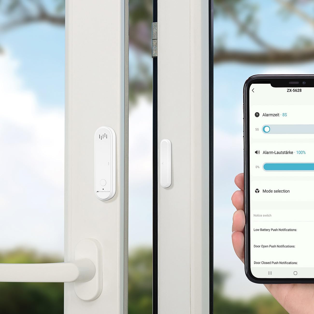 VisorTech Fenstersensoren Alexa: 4er-Set 2in1-WLAN-Tür- und Fensteralarme, Sirene, App, Sprachsteuerung (Haustüralarme, Tür-Fenster-Kontakt mit Sirene, Klingel)