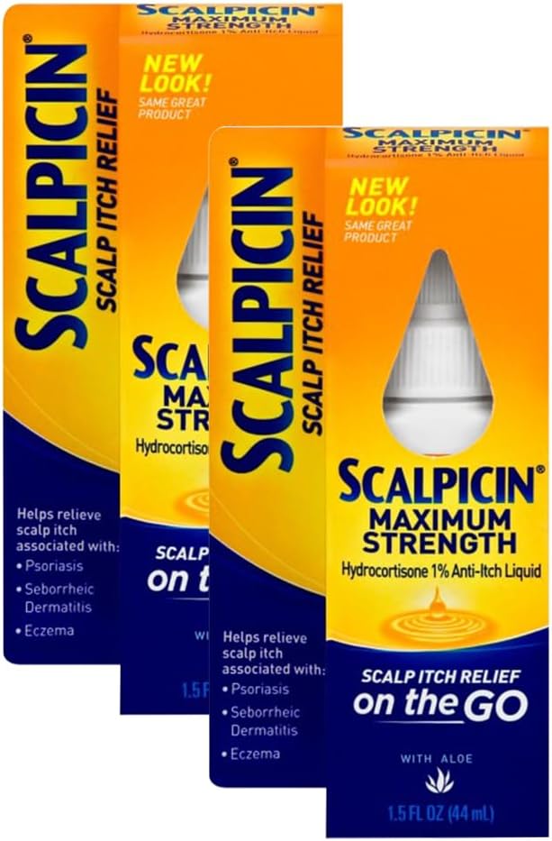 Scalpicin Maximum Strength Scalp Itch Liquid Treatment- For Relief From Itchy Scalp, Psoriasis, Eczema & Seborrheic Dermatitis With Hydrocortisone & Aloe Vera, 1.5 oz (Pack of 2)