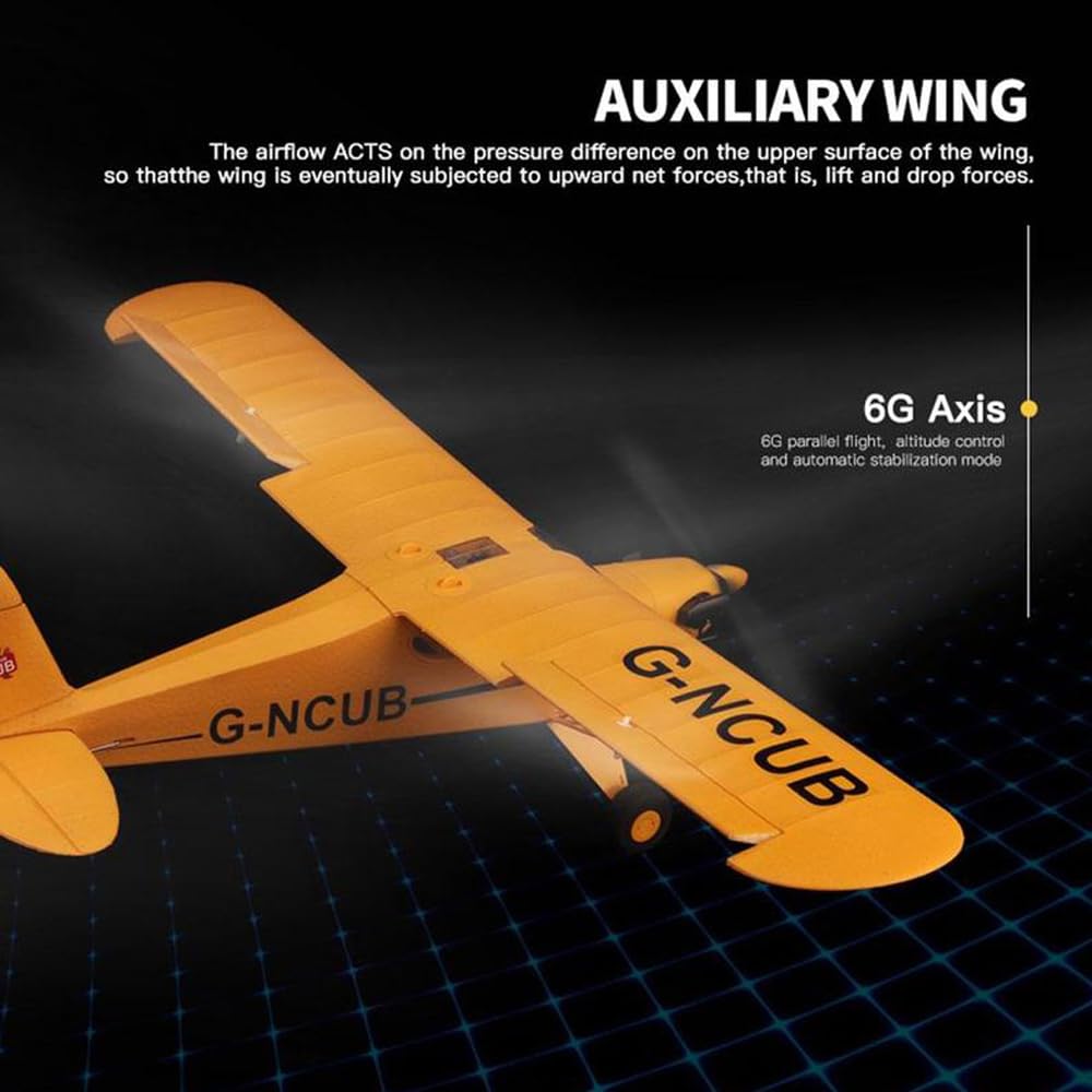 Avión RC, J3-Cub de 5 Canales Avión de Control Remoto para Adultos, Motor sin Escobillas 1406,Exteriores 3D/6G ala Fija Avion RC con Piezas Reemplazables