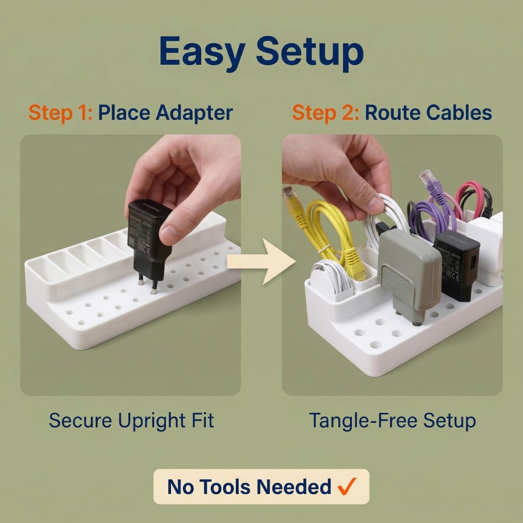 Organiseur de câbles USB et station de chargement – Support d'adaptateur d'alimentation vertical | Station de gestion des cordons pour bureau | Maintient les câbles de charge sans nœuds