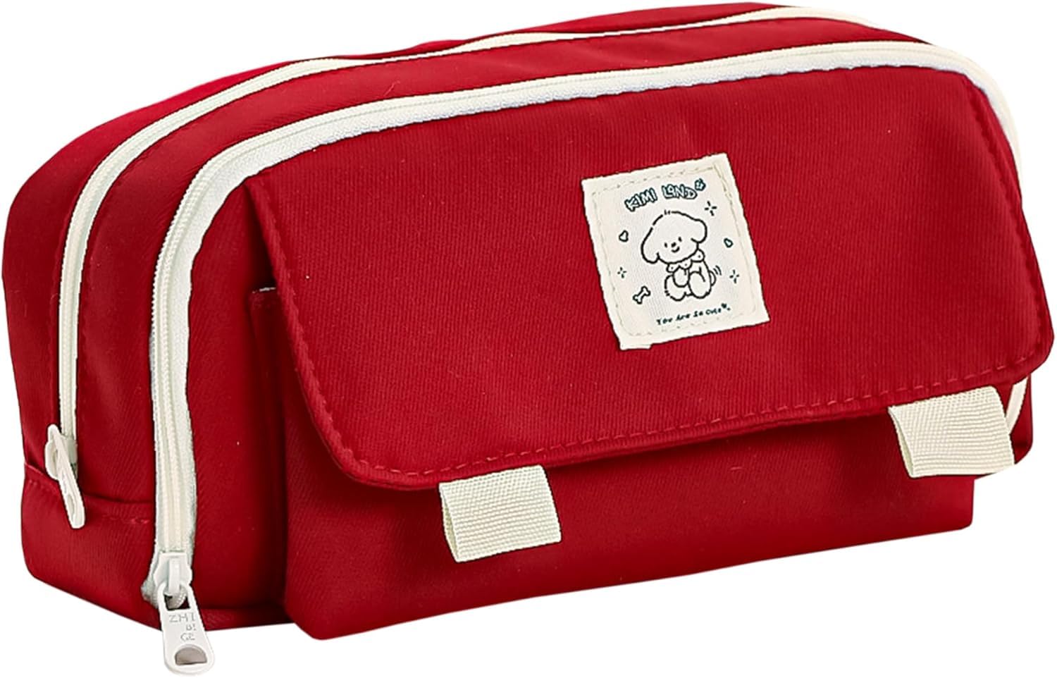 GERQSHO® Canvas School Bag Pencil Case, 3 Layer 6 Compartment Large Capacity, Aesthetic Pencil Pouch for Stationary, Cute Stationery for Kids, Pencil Case for Girls & Boys (Maroon)