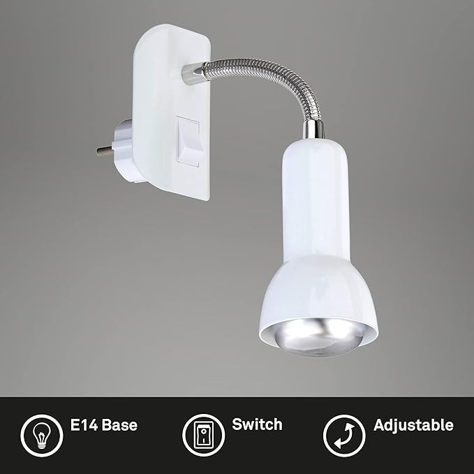 Briloner BRILONER - Leeslamp bed voor wandcontactdoos, draaibaar, aan/uit schakelaar, binnen wandlamp, wandcontactdooslamp, wandlamp met schakelaar, wandcontactdooslamp, 7x22x14 cm, wit photo 3
