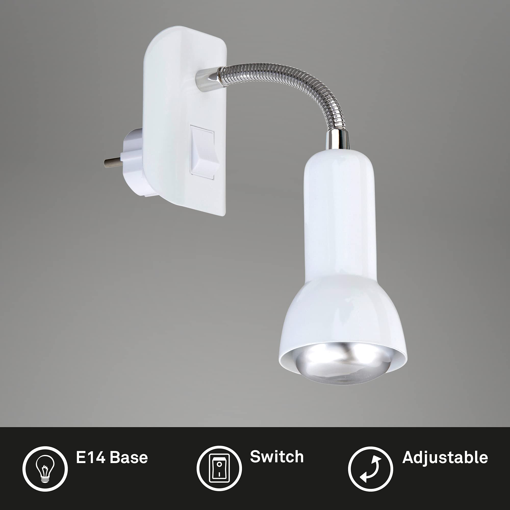 Lampa wtykowa, lampa wtykowa, spot, E14, 25 W, elastyczne ramię, biała