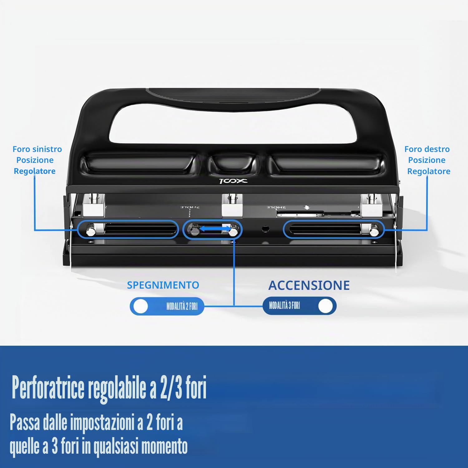 XOOL Perforatrice a 2-3 Fori, Capacità 40 Fogli, Metallo Resistente, Righello Guida, Sforzo Ridotto