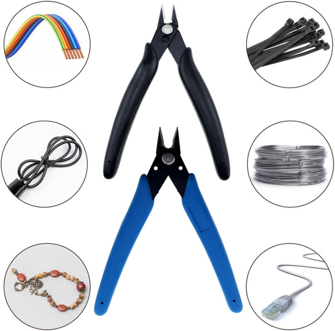 QAZXCDEW-2 Pack Wire Cutters And Side-Cutting Pliers, Zip Tie Cutter, 3d Printer Pliers For Filament, Flush Cut Snips For Electronics, Jewelry (Black, Blue)