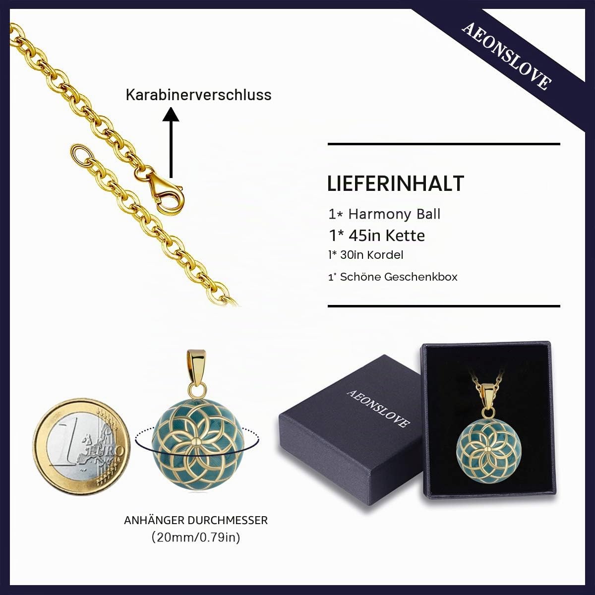 AEONSLOVE Bola Klangkugel Schwangerschaft Kette Schwangerschaftsbola mit Kette Vintage Engels Rufer Halskette Geschenke für Schwangere Werdende Mutter