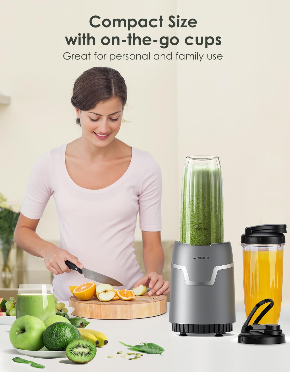 Batidora de batidos, licuadora personal de 1100 W para batidos y batidos, licuadoras y molinillo combinado para cocina con 2 tazas para llevar de 22 onzas y tapa para batido de proteínas, 9