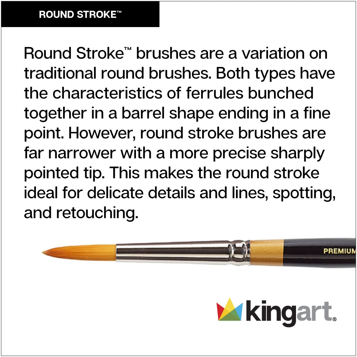 KINGART B-029 Premium 7 szt. Oryginalny zestaw pędzli z serii Gold 9040 Round Stroke Brush, Syntetyczny złoty Taklon do akrylu, oleju, akwarela malarskiego, krótki uchwyt, 7 pędzli rozmiar: 0, 2, 4, 6